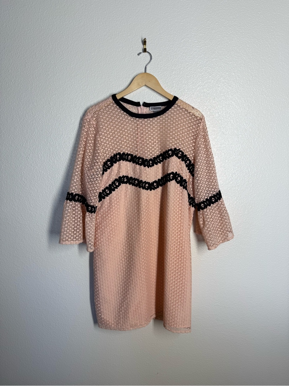 Chelsea28 Blush Pink Lace Mini Dress with Black Trim